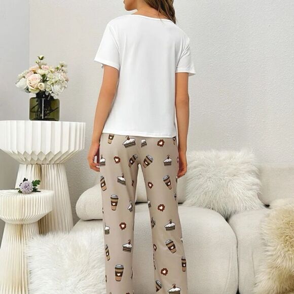 Coffee Print Soft Two Piece Pajama Set - Picture 2 of 7